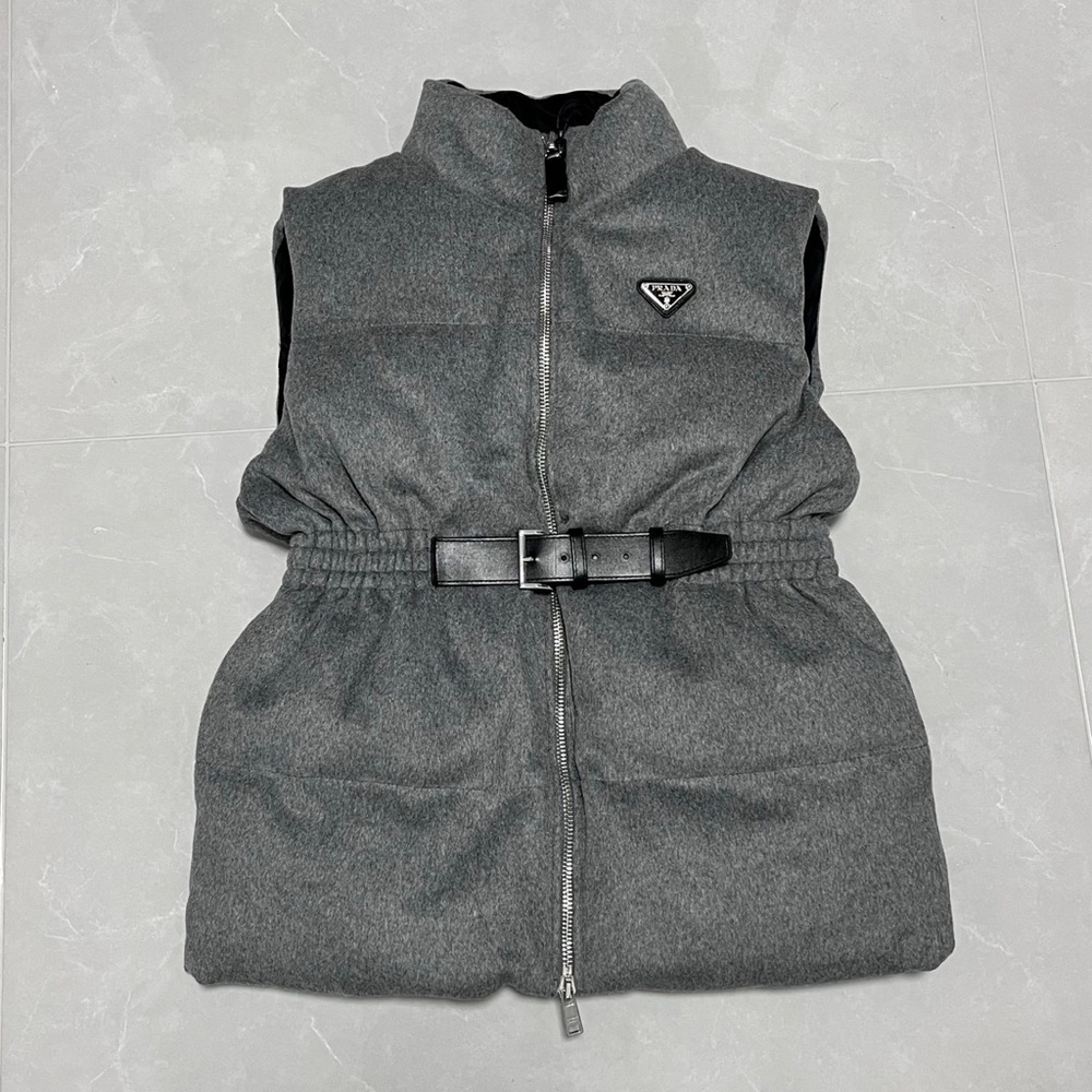 Prada Gray Padded Sleeveless Belted Vest